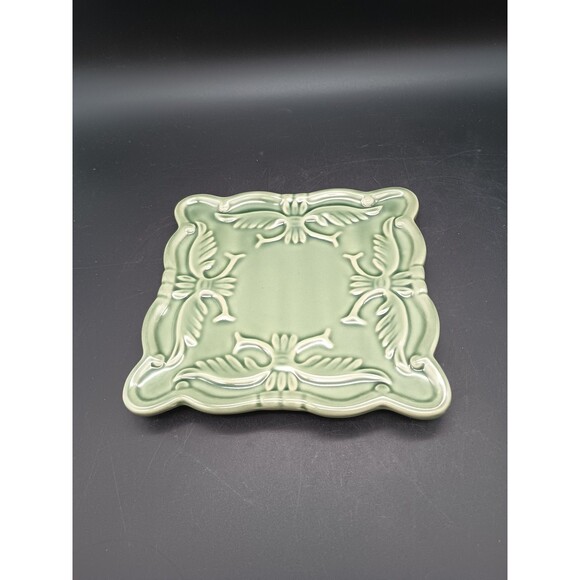 California Pantry Classic Ceramic Square Plate Green Trivet 6 inch trinket dish - Picture 1 of 6